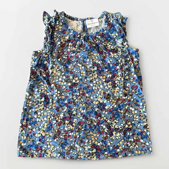 Hanna Andersson Size 6-7 Flutter Sleeve Printed Top Voyager Sleeveless Blue - Picture 1 of 6